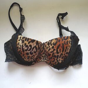 Victoria’s Secret Padded Bra Sz 34C Balconet Leopard Print Black Lace Underwire